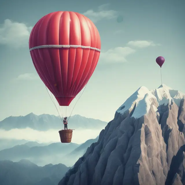 A supplier climbing a mountain, holding an elastic band connected to a balloon representing price. As the balloon inflates (price increases), the supplier climbs higher.