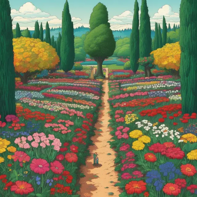 Garden metaphorically symbolizing demand, competition, monopoly, elasticity, oversupply, and scarcity in economics