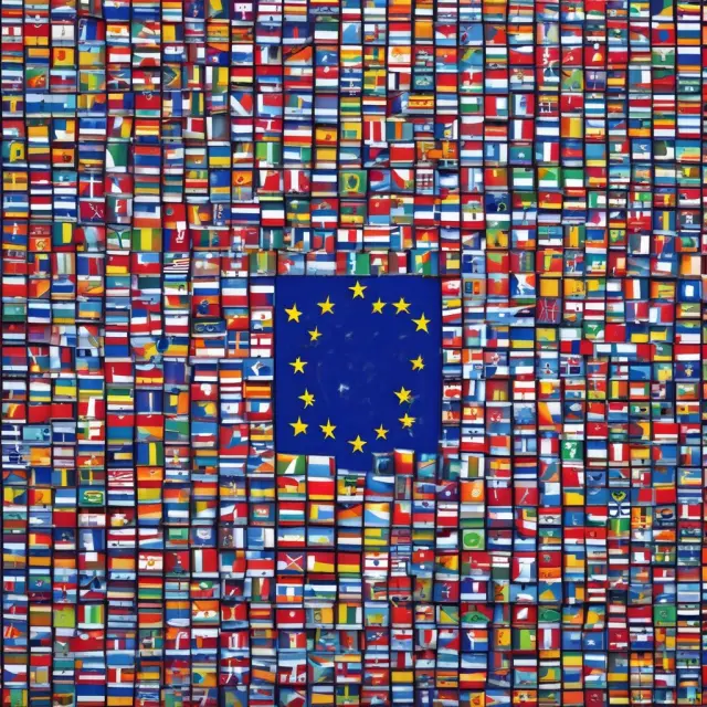 Mosaic of European Union flags creating a cohesive union emblem