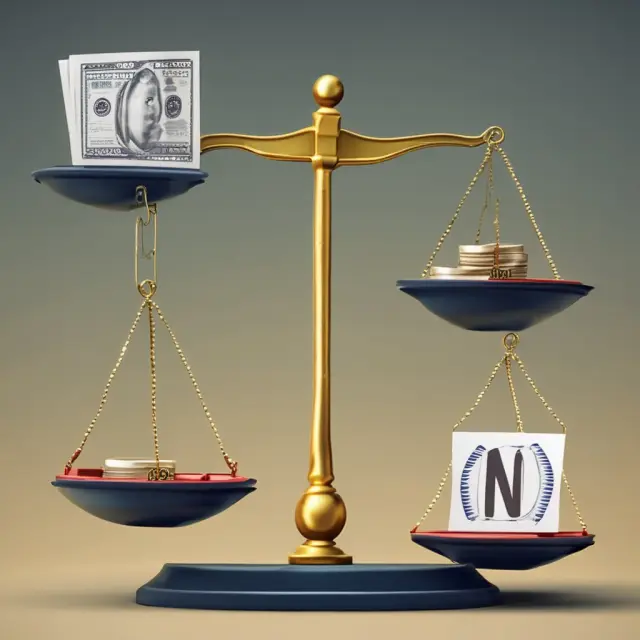 Scale with cash, debit card, credit card, and no surcharge sign representing different payment options