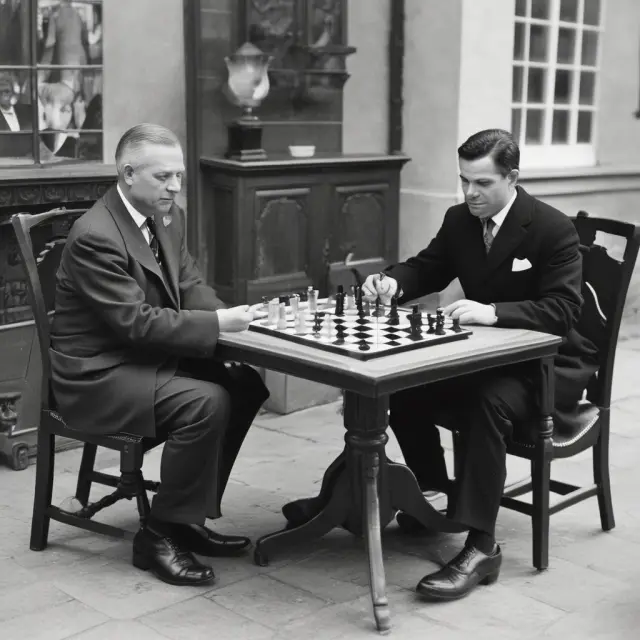 A principal and obligee play a game of chess, symbolizing the surety bond claims process: filing claim, evaluation, decision-making, compensation, and repayment