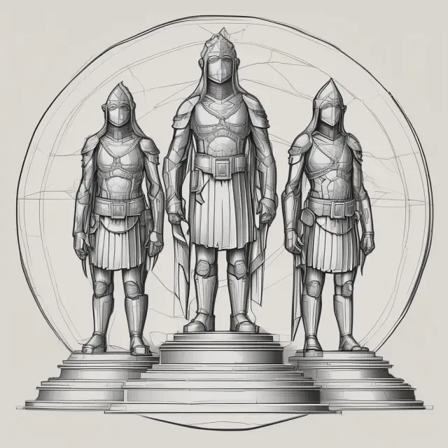 Three shield-wielding figures symbolizing contract, commercial, and fidelity bonds, standing guard to protect various business and personal financial landscapes