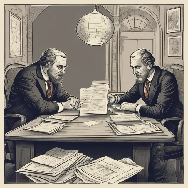 Two parties discussing complex interest rate swap deals at a table - one displaying various reset period options, the other handling compounding frequency alternatives.
