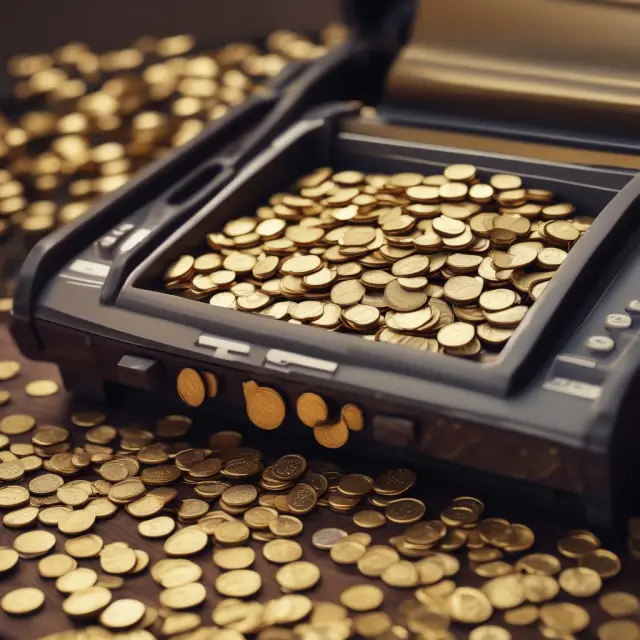 Image depicts a business cash register with golden coins being transferred automatically to high-interest investment vessels, illustrating the implementation and benefits of sweep accounts.