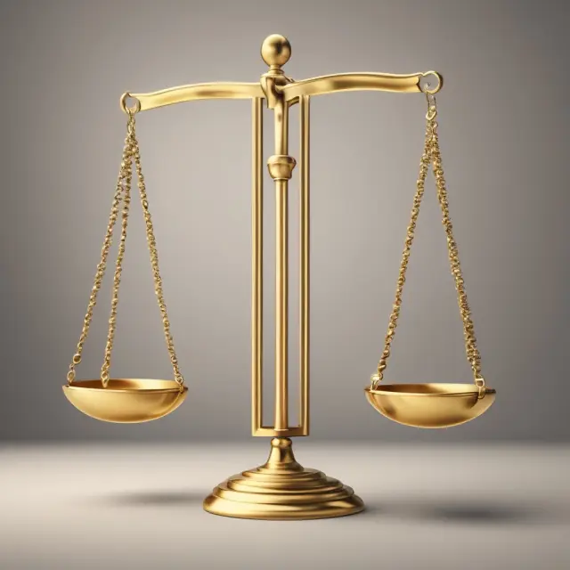 A golden scale balances an individual with a suitcase of money and a business with a stack of documents, symbolizing the eligibility process for swingline loans.