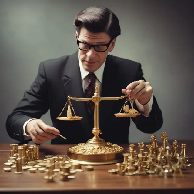 Banker assesses gold coins on a scale between a spinning roulette wheel representing swingline loans and revolving credit lines