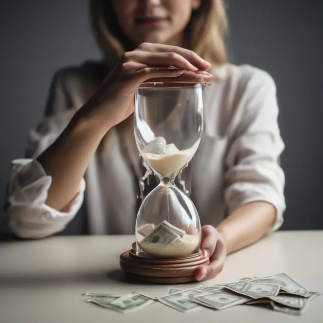 Person holding a sandglass as dollars flow out, representing the concept of time-based switching costs.