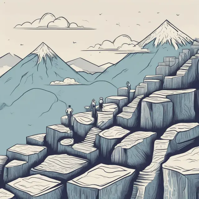 A determined consumer atop a mountain, using competitors as stepping stones below to signify overcoming high switching costs