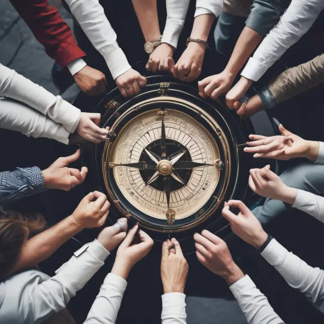 Two companies joining forces, holding a compass to navigate the intricacies of risk management within their industries