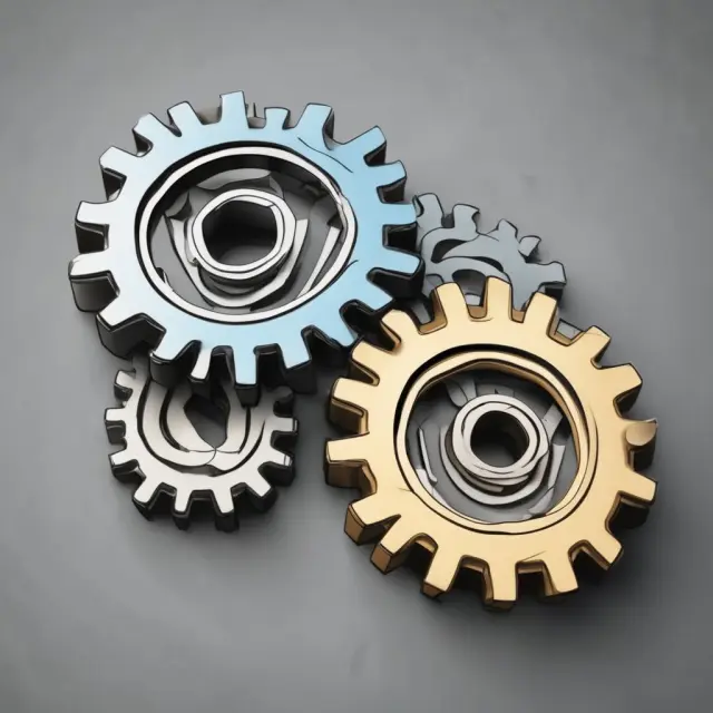 Two gears interlocking, representing business synergy in M&As
