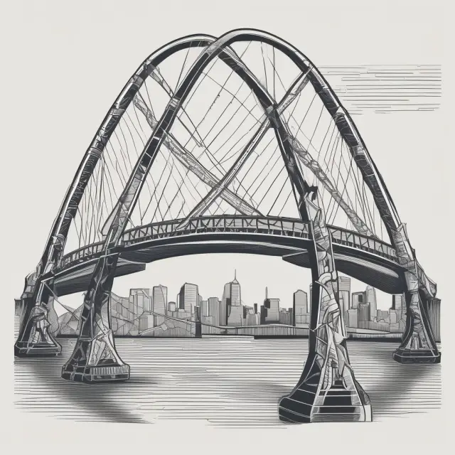 Bridge symbolizing merger synergies, constructed from interconnected elements of intangible assets (goodwill) and tangible benefits.