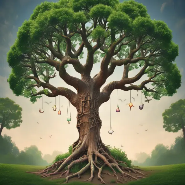 A tree with branches representing synthetic equity swaps and interest rate swaps growing from its trunk, symbolizing their role as innovative financial instruments