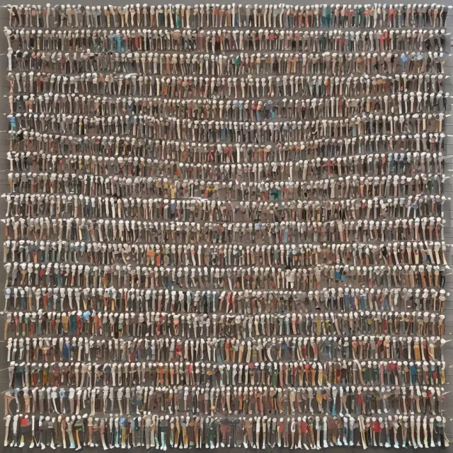 Researchers selecting diverse samples from a colorful mosaic representing a large population.