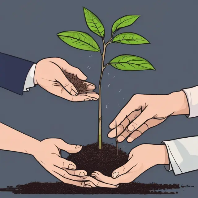A hand representing SIPs nurturing a sapling in a pot, while the other hand sows seeds for growth through DRIPs, symbolizing the core functionality and differences between these investment vehicles