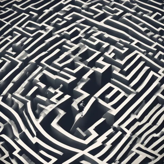An investor bravely maneuvering through a labyrinth, representing the common challenges of establishing and managing a Systematic Investment Plan