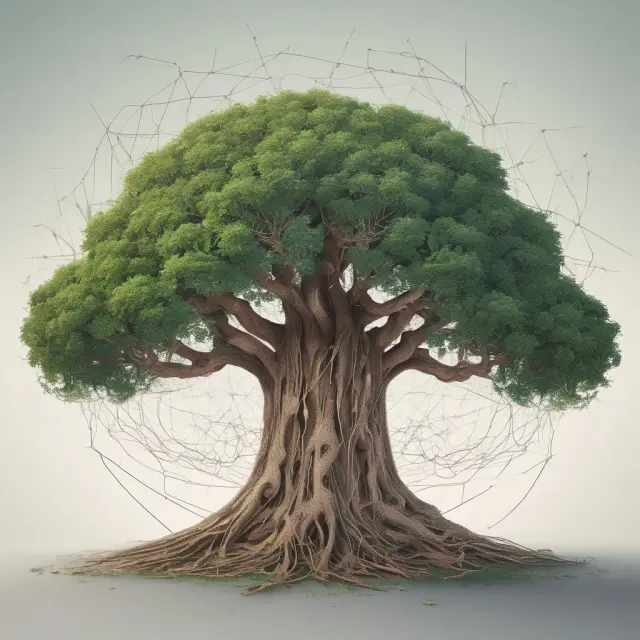 An illustration of a tree with interwoven branches symbolizing Systemically Important Financial Institutions (SIFIs) and their intricate web of connections in the financial system