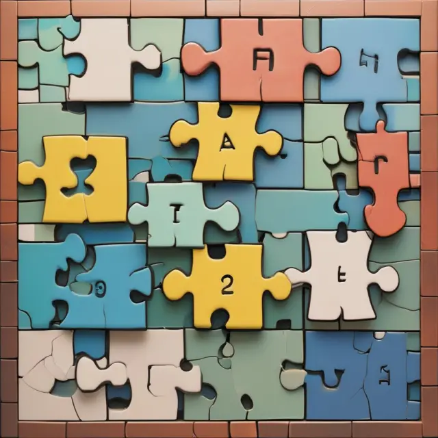 An array of asset puzzle pieces within a T-Account mosaic: Cash receives debits, Inventory takes credits