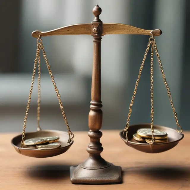 Balanced scale holding revenue on one side and expenses on the other, representing T-accounts for income statement accounts