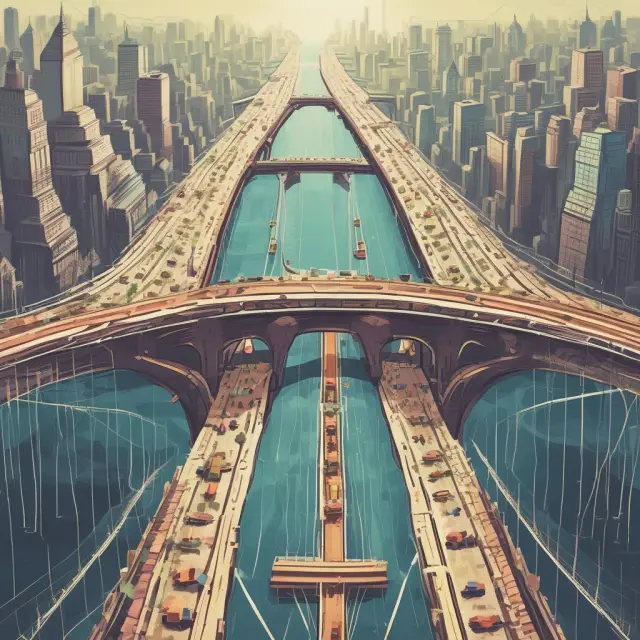 A metaphorical depiction of T-accounts, symbolizing the connection and balance between debits and credits in accounting