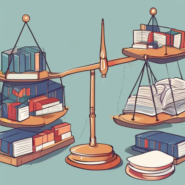 Visualization of T-accounts in double-entry bookkeeping - a balance scale with assets (increases) on the heavier left side and liabilities (decreases) counterbalancing on the right.