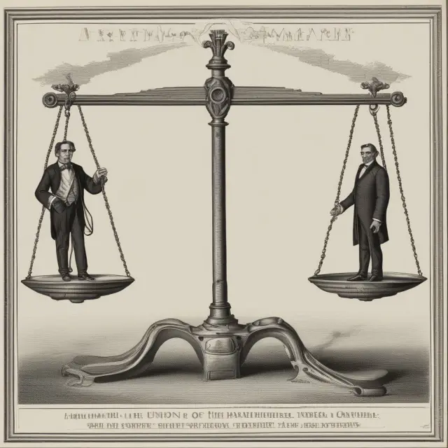 Balancing scale symbolizing labor laws; Taft-Hartley Act amendments counterbalancing union contracts