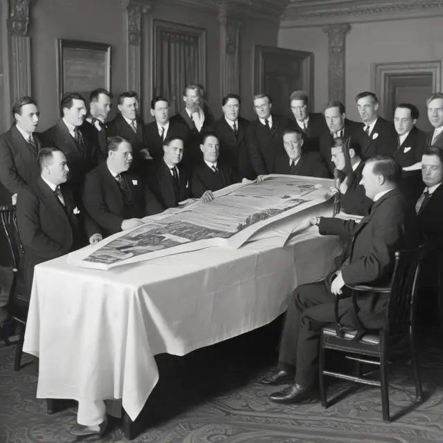 Labor union representatives discussing the Taft-Hartley Act in a historical setting, emphasizing its significance and impact on labor laws.