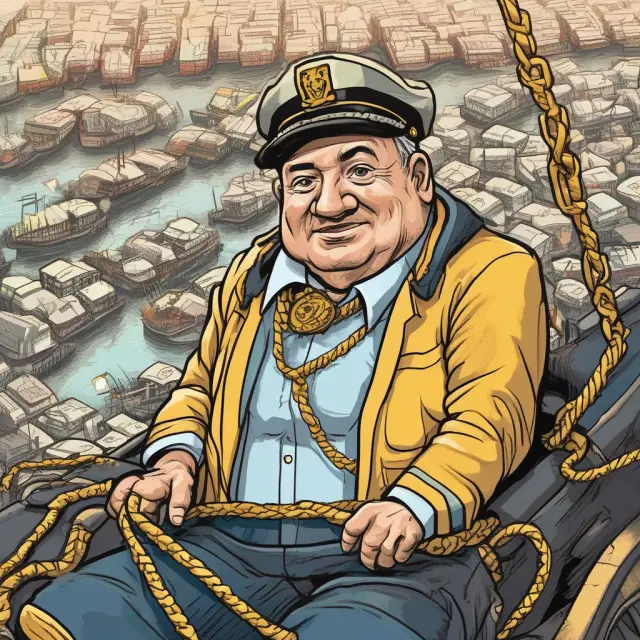 A golden majority shareholder is tied to a tugboat filled with minority investors, illustrating the complexities and potential limitations of tag-along rights