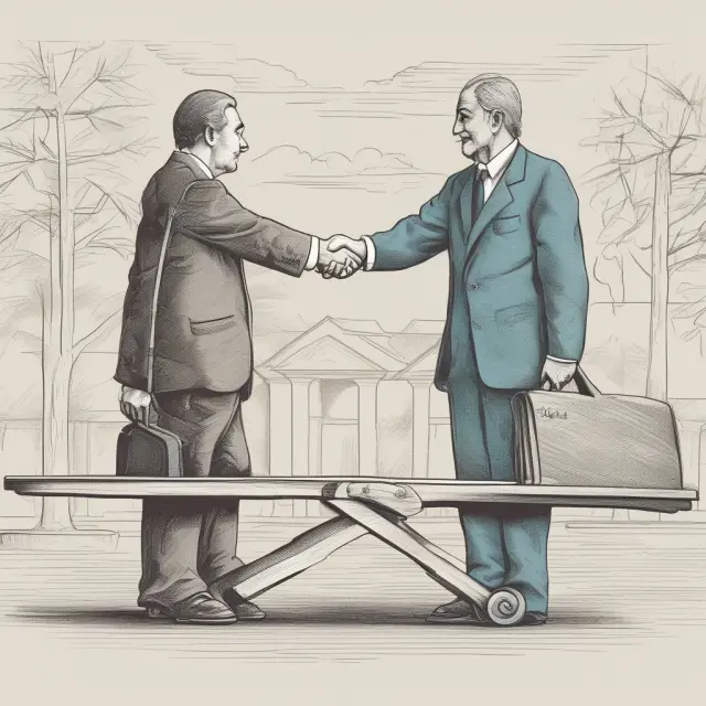 Handshake between major and minor shareholders on a seesaw, representing equitable sale negotiations with tag-along rights