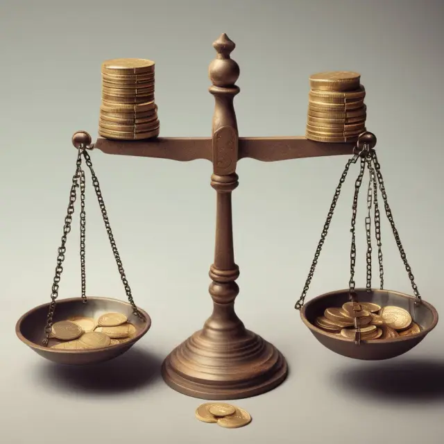 Scale illustrating wages (coins) balanced against tax deductions