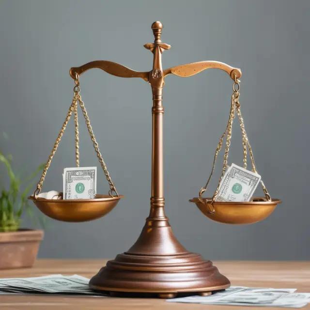 A scale representing take-home pay: dollars flowing in vs. monthly debt payments and essential expenses