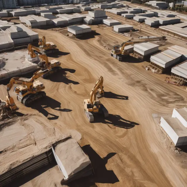 Construction site undergoing transformation from temporary financing to long-term take-out loan