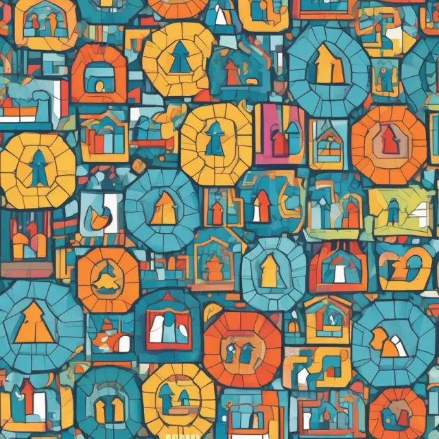 An intricate mosaic showcasing various financing options, including SBA loans, hard money loans, home equity loans, peer-to-peer lending, and merchant cash advances.