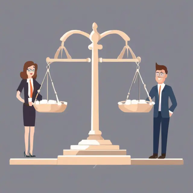 Two figures balancing a scale with advantages and criticisms representing take-or-pay provisions