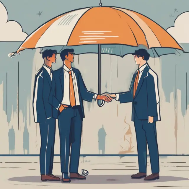 Handshake between a supplier and buyer under an umbrella, illustrating the economic benefits of risk reduction through take-or-pay provisions