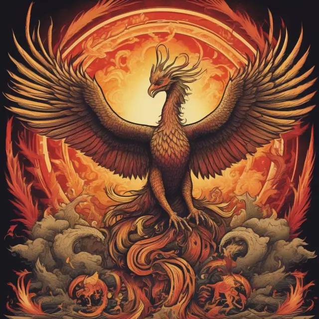 Image of a mythical Phoenix rising between merging dragons, symbolizing the successful completion of a takeover