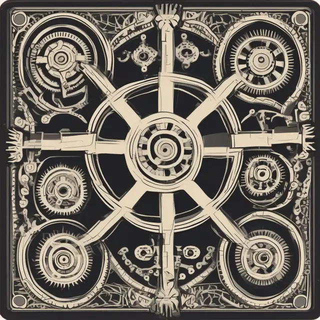 Image of a revolving wheel with interlocking gears representing various types of takeovers: Friendly, Hostile, Reverse, and Creeping