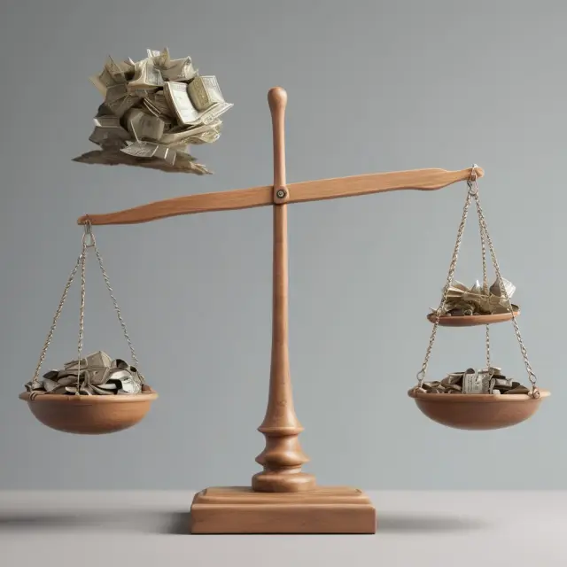 A scale balancing tangible net worth, with subordinated debt symbolized by a hidden weight and asset depreciation as slow-moving erosion
