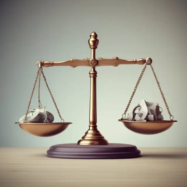 Balance scale with tangible assets on one side and intangible assets on the other, representing net worth calculations in company evaluations.