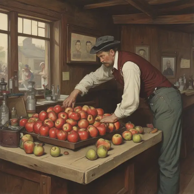 Man weighing apples in a saloon, symbolizing the concept of TANSTAAFL and its hidden costs