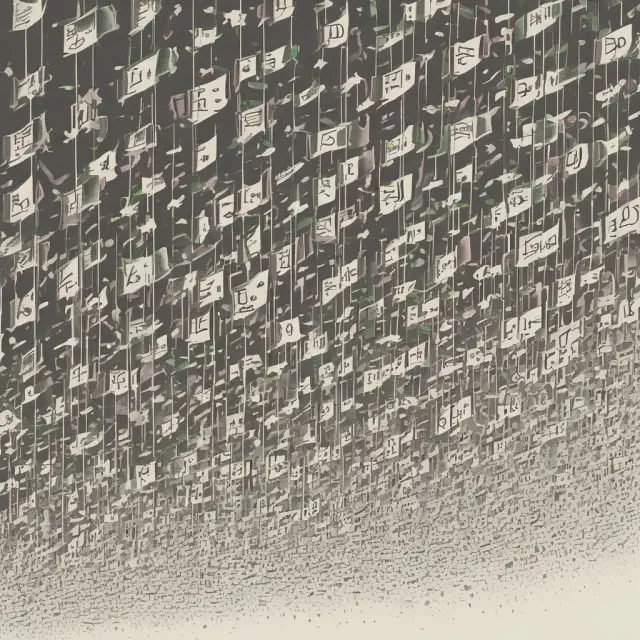 A visualization of ticker symbols scrolling upwards on historic timeline tape, representing financial innovation and progress