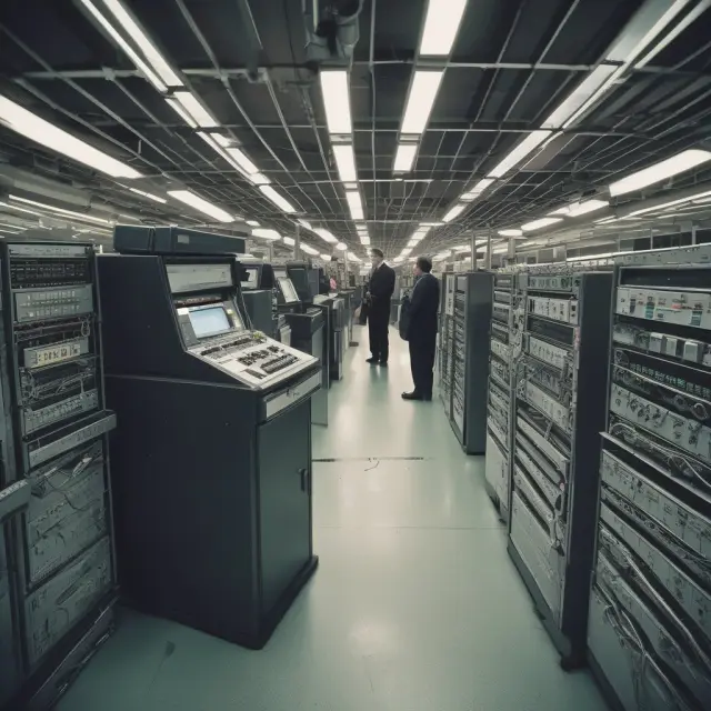 Tape reader next to screens filled with electronic trading data, symbolizing the decline of traditional stock market analysis methods