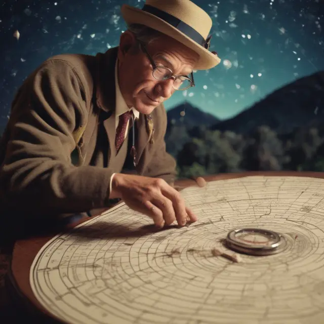 Time traveler adjusts retirement compass on star map, illustrating Target Date Funds