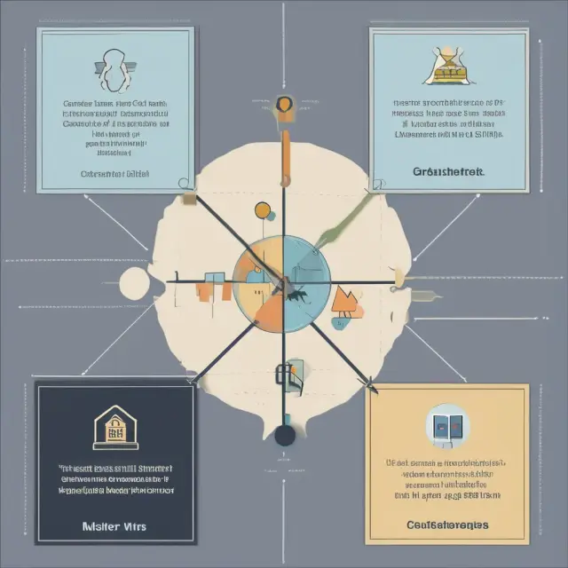 A visually engaging diagram of four interconnected quadrants illustrating demographic, geographic, psychographic, and behavioral target market segments.