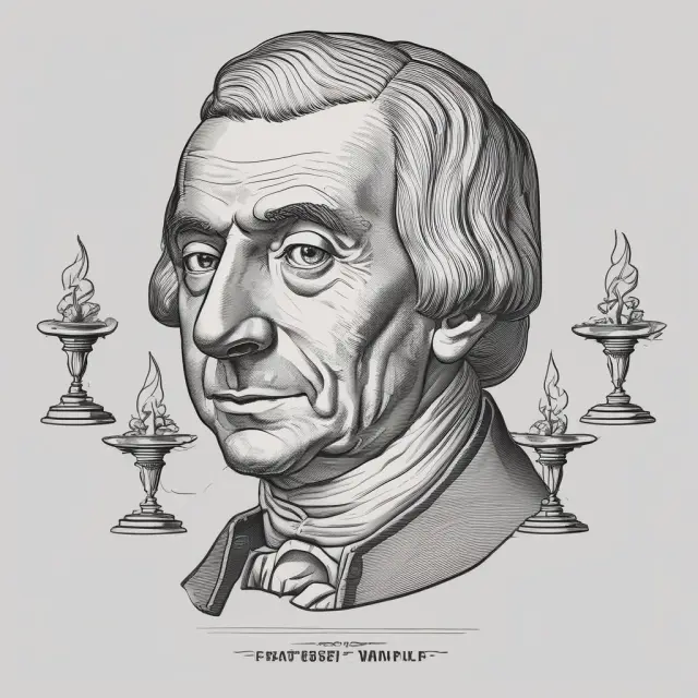 Adam Smith holding a quill, surrounded by tariff-shielded European ships, confronting an ocean of global trade symbols