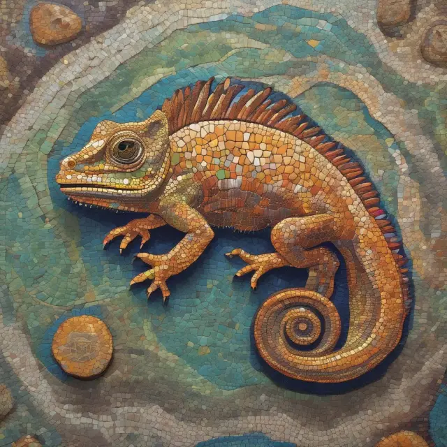 An image of a chameleon shifting colors representing different currencies, perched atop a mosaic of fluctuating stock index graphs