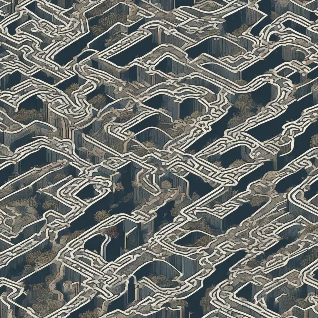 An intricate maze made of intertwined currencies representing Targeted Accrual Redemption Notes (TARNs) complex valuation process.