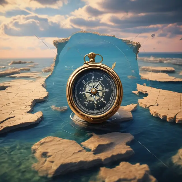 An investor holding a compass, sailing through a sea filled with TARNs representing various investment strategies