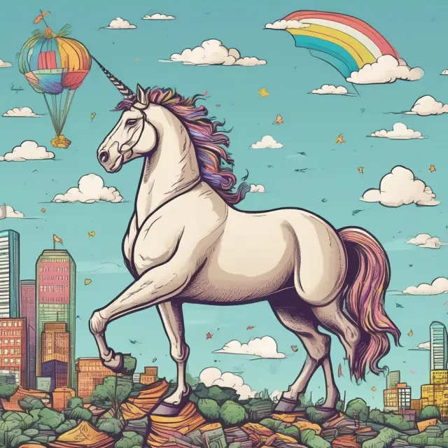 A majestic unicorn symbolizing capital gains tax flies above tax-advantaged accounts, illustrating Required Minimum Distributions (RMDs) and tax recapture concepts.