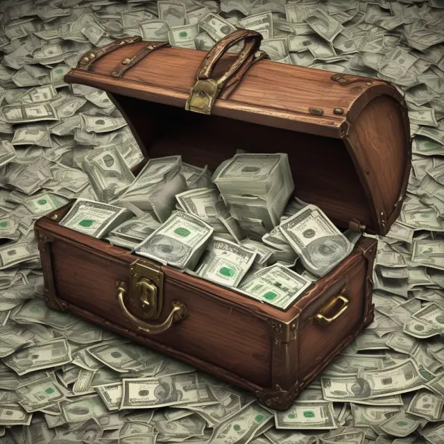 A treasure chest brimming with municipal bonds, 401(k) retirement plans, and tax haven symbols symbolizes various legal tax shelters for financial savings.