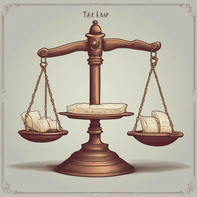 An accountant balances a scale, one pan filled with accurate records and the other holding tax laws and regulations